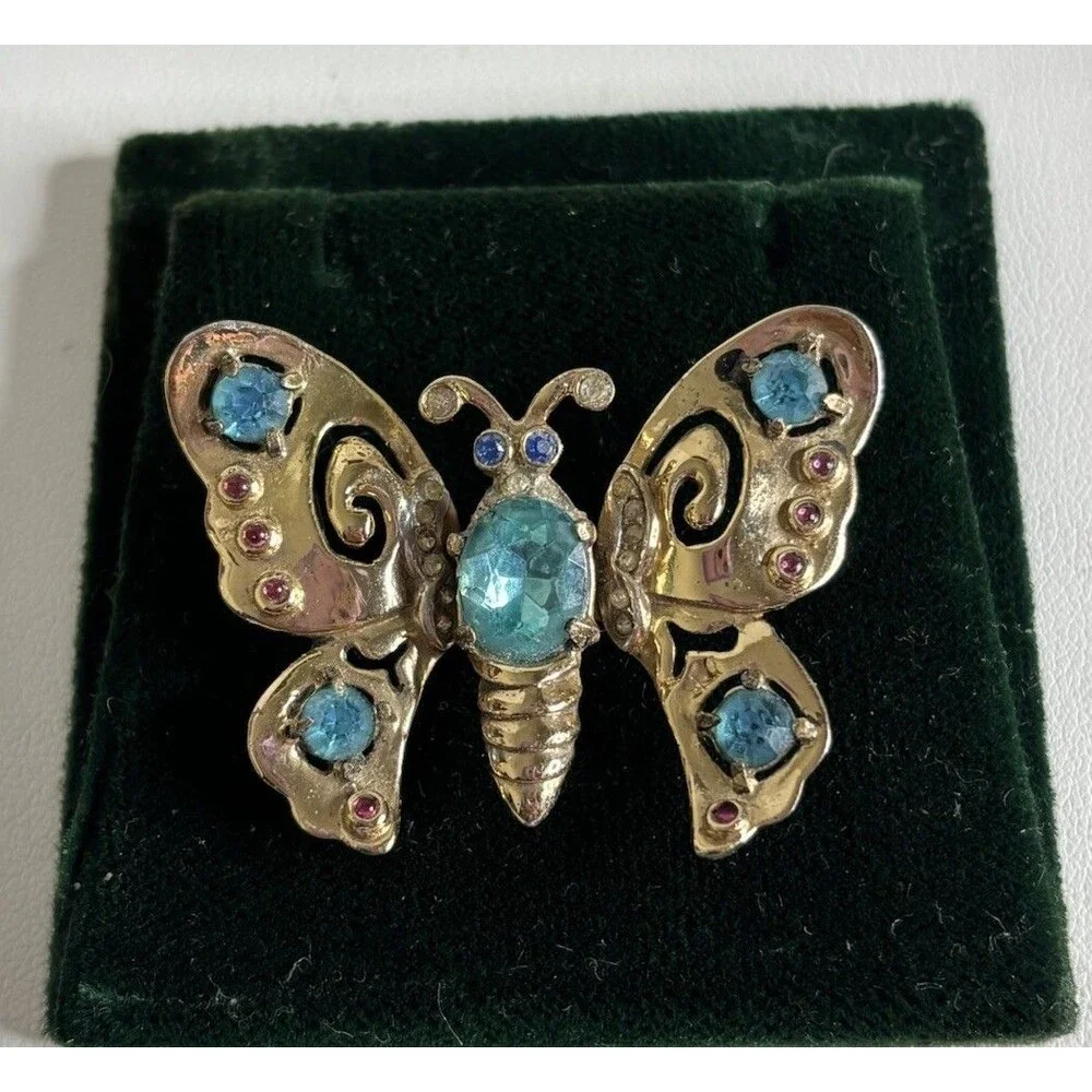 Vintage Coro Craft Sterling Butterfly Rhinestone Fur Clip 1940s -13.34 GRAMS